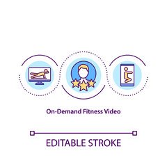 On demand fitness video concept icon. Provides seamless and premium fitness experiences. Workout plans idea thin line illustration. Vector isolated outline RGB color drawing. Editable stroke