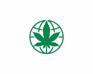 Cannabis leaf with globe logo vector 001