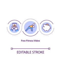 Free fitness video concept icon. Getting trial training program part for testing. Remote workout classes idea thin line illustration. Vector isolated outline RGB color drawing. Editable stroke