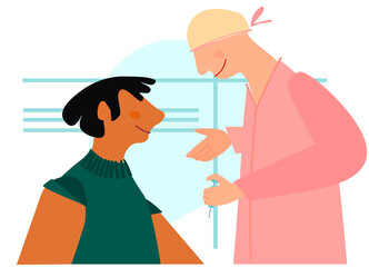 Vaccination time concept. Stop coronavirus concept. Doctor prepairing to inoculate male patient, making vaccine injection in shoulder. Vector illustration. Banner, poster, social media post