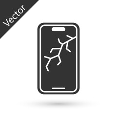 Grey Smartphone with broken screen icon isolated on white background. Shattered phone screen icon. Vector.