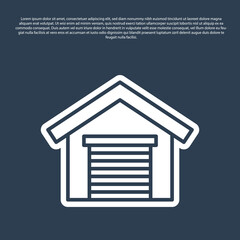 Blue line Garage icon isolated on blue background. Vector.