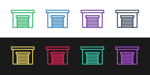 Set line Garage icon isolated on black and white background. Vector.