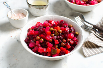 Traditional Russian and Ukrainian vegetable salad Vinaigrette