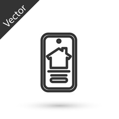Grey line Online real estate house on smartphone icon isolated on white background. Home loan concept, rent, buy, buying a property. Vector.