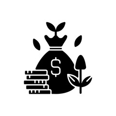 Cost efficiency black glyph icons set on white space. Maximum profitability. Smart harvest. Farm productivity. Digital agrotechnology. Silhouette symbols. Vector isolated illustration