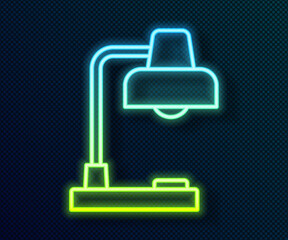 Glowing neon line Table lamp icon isolated on black background. Desk lamp. Vector.