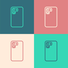 Pop art line Smartphone, mobile phone icon isolated on color background. Vector.