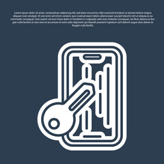 Blue line Glass screen protector for smartphone icon isolated on blue background. Protective film for glass. Transparent soft glass for mobile phone. Vector.