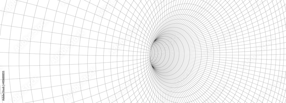 Poster Abstract tunnel. 3D wireframe vector wormhole or vortex. Grid vector illustration.
