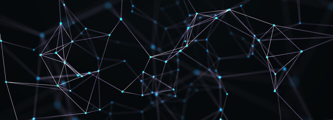 Abstract digital background of points and lines. Glowing plexus. Big data. Network or connection. Abstract technology science background. 3d rendering