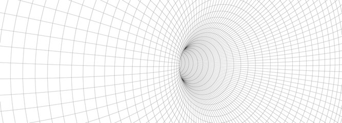 Abstract tunnel. 3D wireframe vector wormhole or vortex. Grid vector illustration. - obrazy, fototapety, plakaty