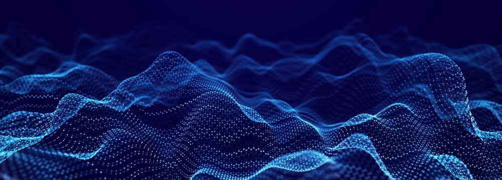 Abstract blue background of points and lines. Hexagon cyber structure. Big data stream. 3d rendering © WALL-E