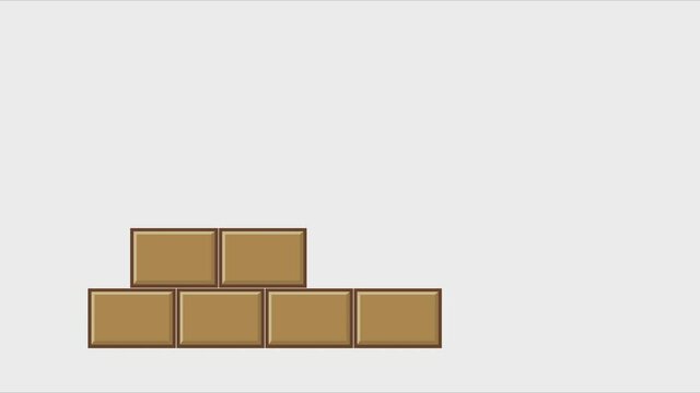 close-up cartoon hand stacks bricks into pyramid