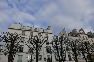 View of the skyline in the Marais in Central Paris.