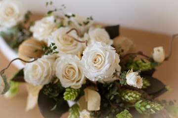beautiful bouquet of white rose and bud