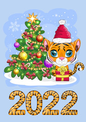 Cute Tiger Wall Calendar Template for 2022, Year of the Tiger, Chinese Calendar, A4. Week starts on Sunday.