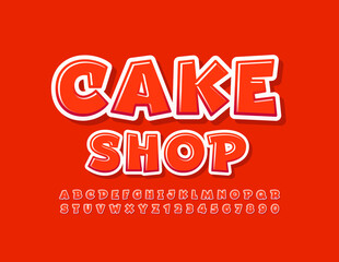 Vector bright logo Cake Shop. Comic style Font. Red bright Alphabet Letters and Numbers set