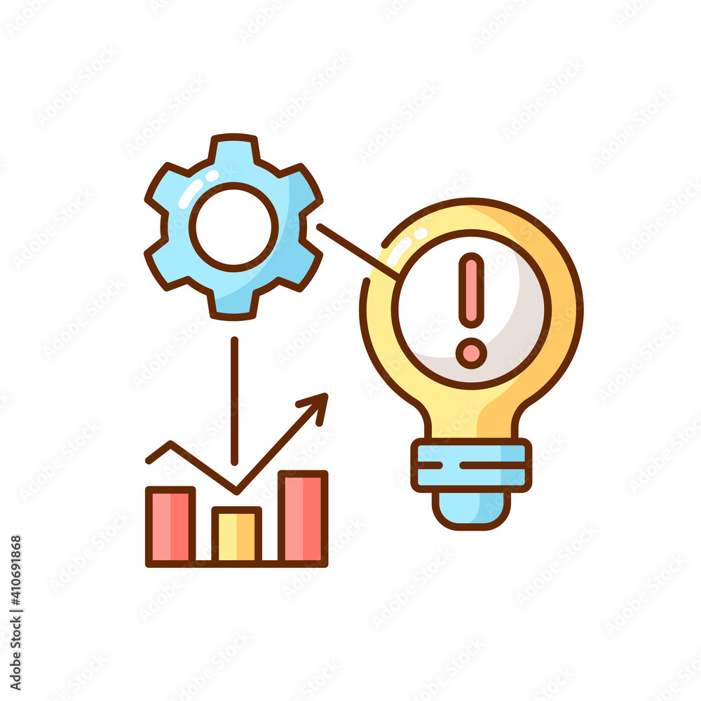 Poster identifying problems rgb color icon. root cause analisys. creativity development. brainstorm. creati