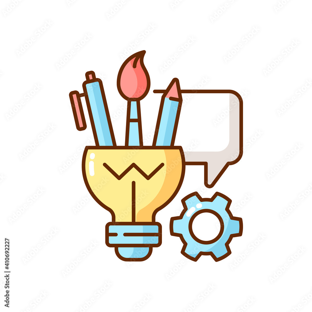 Poster artistic thinking rgb color icon. creative thinking skills improving. creativity development. promot