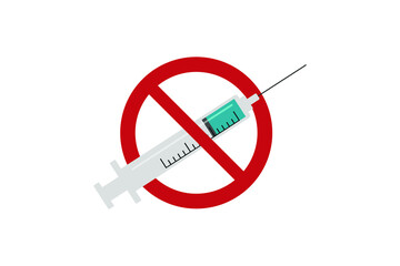 No vaccine, icon isolated. No syringe sign. against vaccination. Flat design. Vector Illustration.