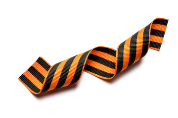 Striped black and orange ribbon of St. George's isolated on white.