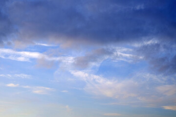 Sky with clouds. Scenic sky background, copy space.