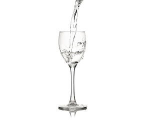 Wine glass with splashes of fresh water drops