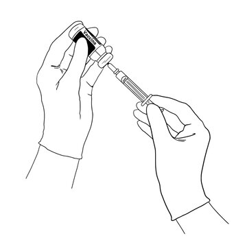 hands preparing vaccine syringe clip art preview