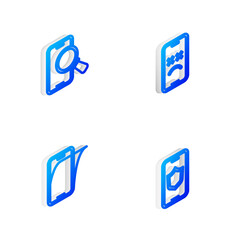 Set Isometric line Dead mobile, Phone repair service, Glass screen protector and Mobile with shield icon. Vector.