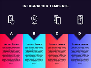 Set line Phone repair service, , Mobile with broken screen and . Business infographic template. Vector.