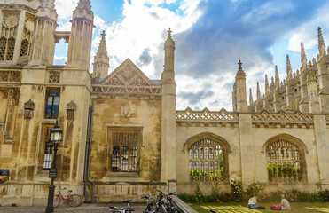Naklejka na ściany i meble Panoramic view of Clare's college at beautiful sunny day in Cambridge, England