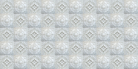 Old decorative painted tin ceiling tiles. Seamless pattern. 