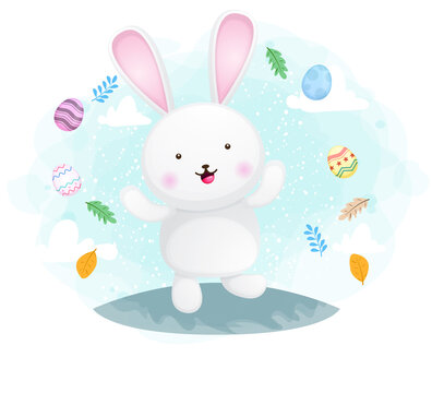 Cute happy smiling bunny easter day celebration