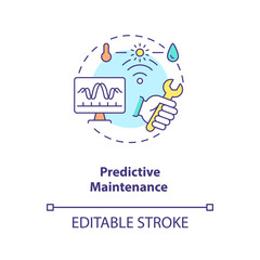 Predictive maintenance concept icon. Industry 4.0 trend idea thin line illustration. Determination in-service equipment condition. Vector isolated outline RGB color drawing. Editable stroke