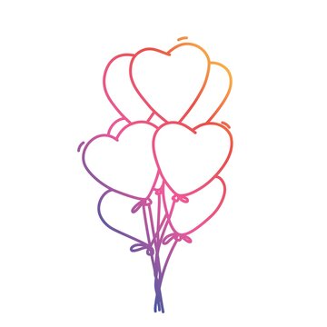 Bunch of heart-shaped balloons. Colorful line. Vector illustration.