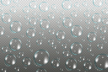Flying transparent soap bubbles on checkered background.Reaistic colored balls.Vector texture.