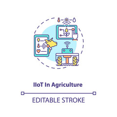 IIoT in agriculture concept icon. Industry 4.0 idea thin line illustration. Internet-connected equipment. Increasing agricultural production. Vector isolated outline RGB color drawing. Editable stroke