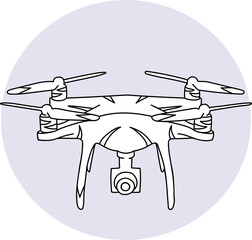Hand drawn vector illustration of a drone. Cute quadrocopter doodle with camera isolated on white background.