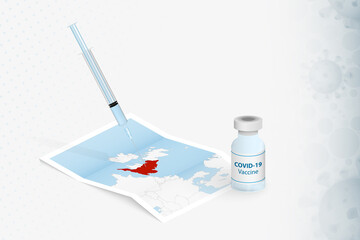 England Vaccination, Injection with COVID-19 vaccine in Map of England.