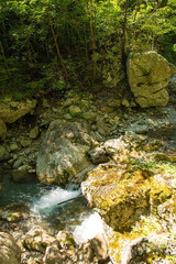 The Torrente Aupa river in the Moggio Udinese area of Udine Province, Friuli-Venezia Giulia, north east Italy
