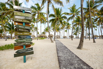 Winter getaway to summer time in Punta Cana Dominican Republic a sign with amazing holiday...