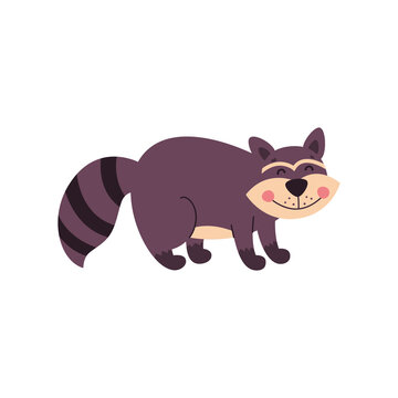 Cartoon animal, cute raccoon on a white isolated background. Flat design. Vector illustration