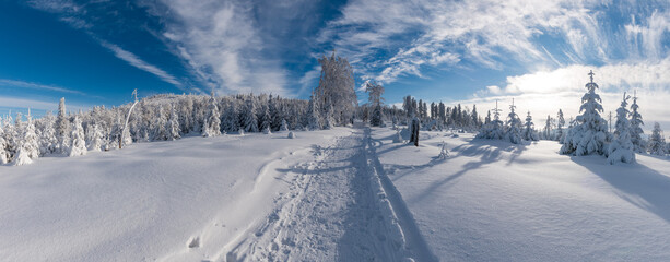 Panorama Beskidu Śląskiego w zimowej scenerii - obrazy, fototapety, plakaty