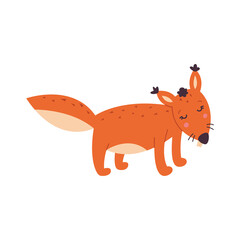 Red squirrel. Vector illustration isolated on white background. Flat style.