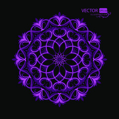 Mandala on a black background. Beautiful round pattern. Oriental ornament. Arabesque. Vector illustration.