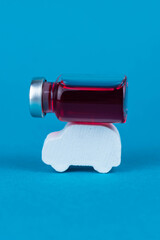 Vaccine transportation concept. Shipping of virus treatment. Medical glass vials and syringe for vaccination. Pharmacy delivery.