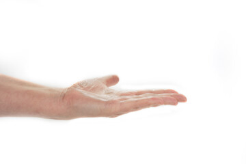 Straight Open female hand on a white background