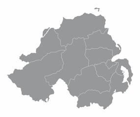 The Northern Ireland isolated map divided in administrative areas