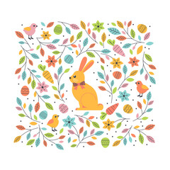 Cute Easter Bunny in Spring Flowers Pattern Decor